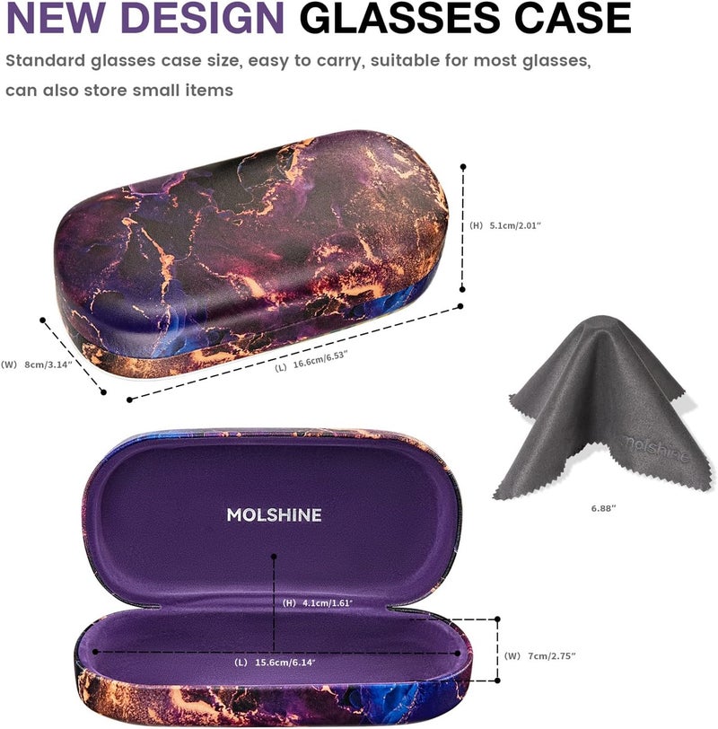 molshine Hard Shell Leather Sunglasses Case,Classic Large Glasses Case for Women Men,Sunglass Eyeglasses - Image 2
